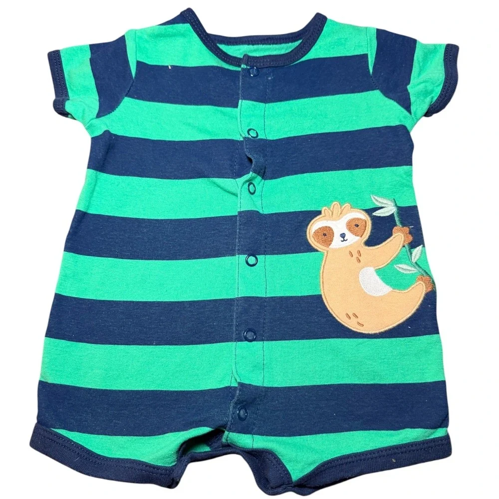 Carter's Romper Bundle‎ Baby Boy 3M Multicolor Turtle Sloth Striped 3Pc